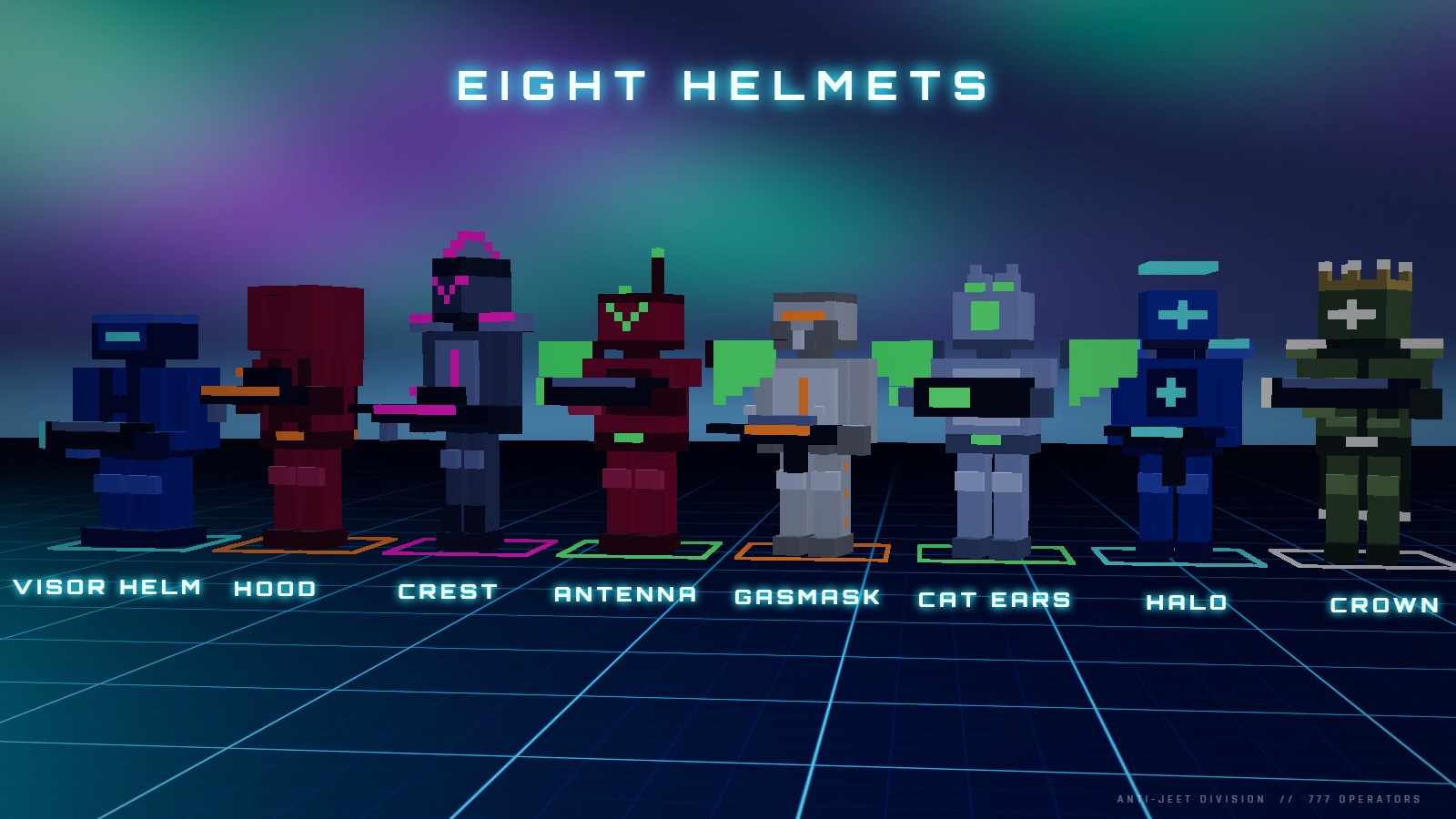 Eight helmets